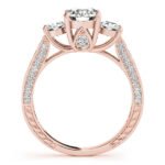 Three-Stone Round Cut Lab-Grown Diamond Pave Set Engagement Ring - Image 5