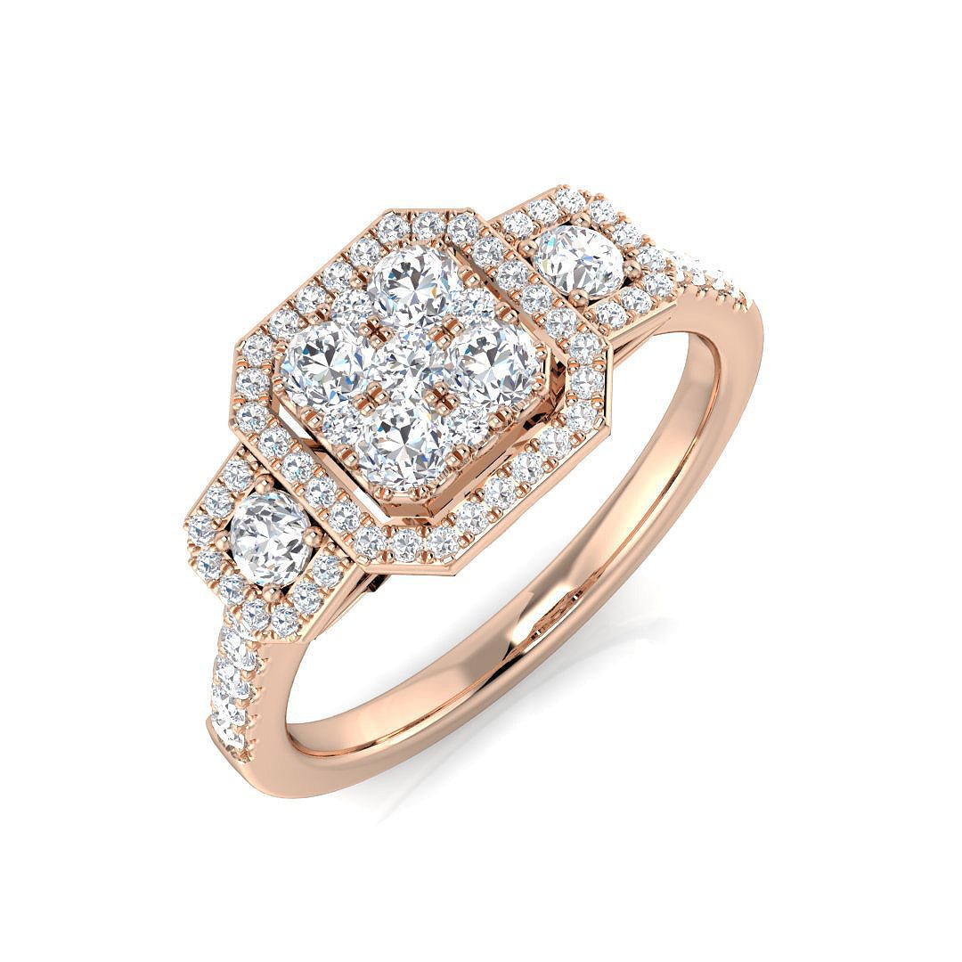 DNR0976_YG_9CT_RG_0 0.50-1.50ct Lab Grown D/VVS Round Cut Diamond Trilogy Ring - Image 2