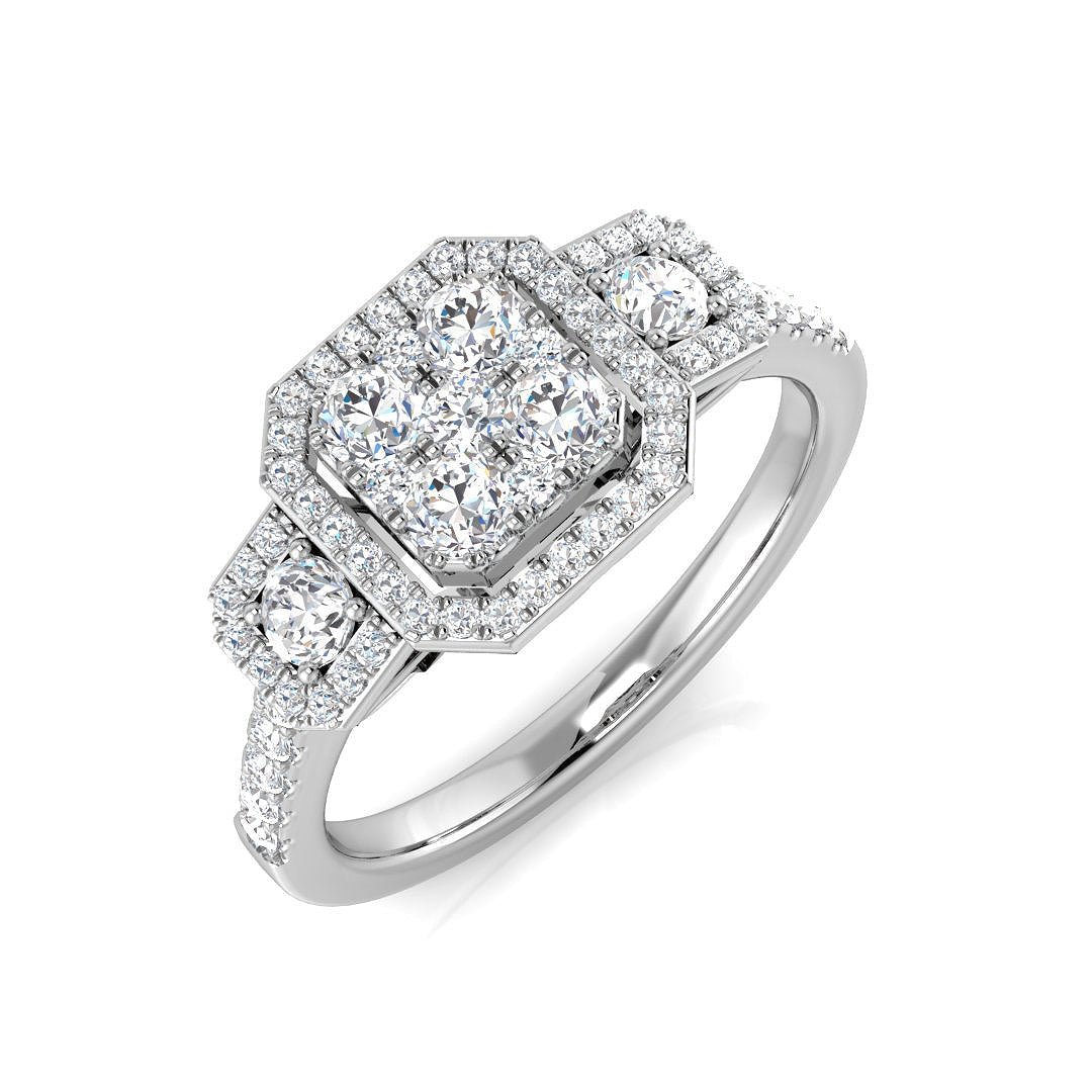 DNR0976_YG_9CT_WG_0 0.50-1.50ct Lab Grown D/VVS Round Cut Diamond Trilogy Ring - Image 1