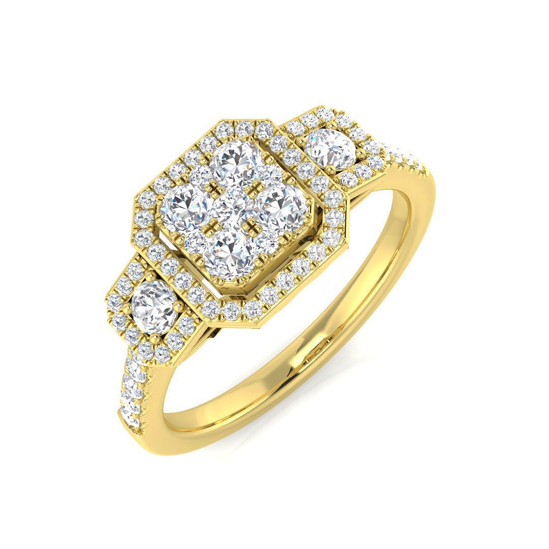 DNR0976_YG_9CT_YG_0 0.50-1.50ct Lab Grown D/VVS Round Cut Diamond Trilogy Ring - Image 3