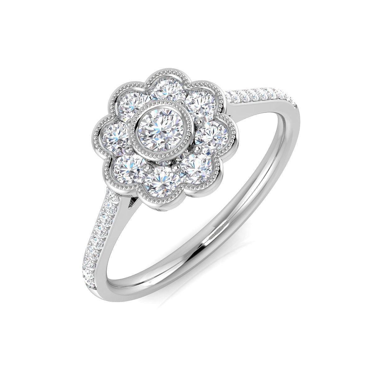 SL8482WG0 Natural & Lab-Created Round Cut Diamond Cluster Engagement Ring - Image 1