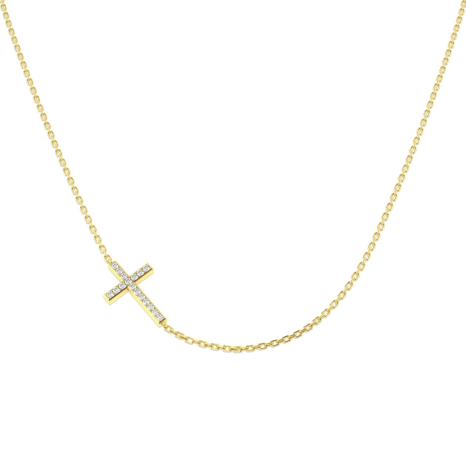 SN1616YG0 0.09ct Round Diamond Pav? Setting Sideways Cross Necklace in Gold & Platinum - Image 2