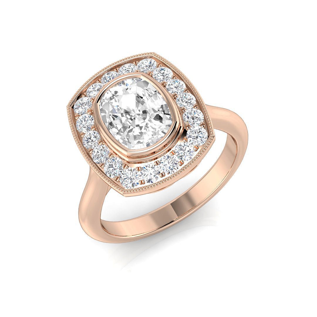 SR1142_YG__RG_0 Natural Cushion Cut Diamond Halo Engagement Ring - Image 1