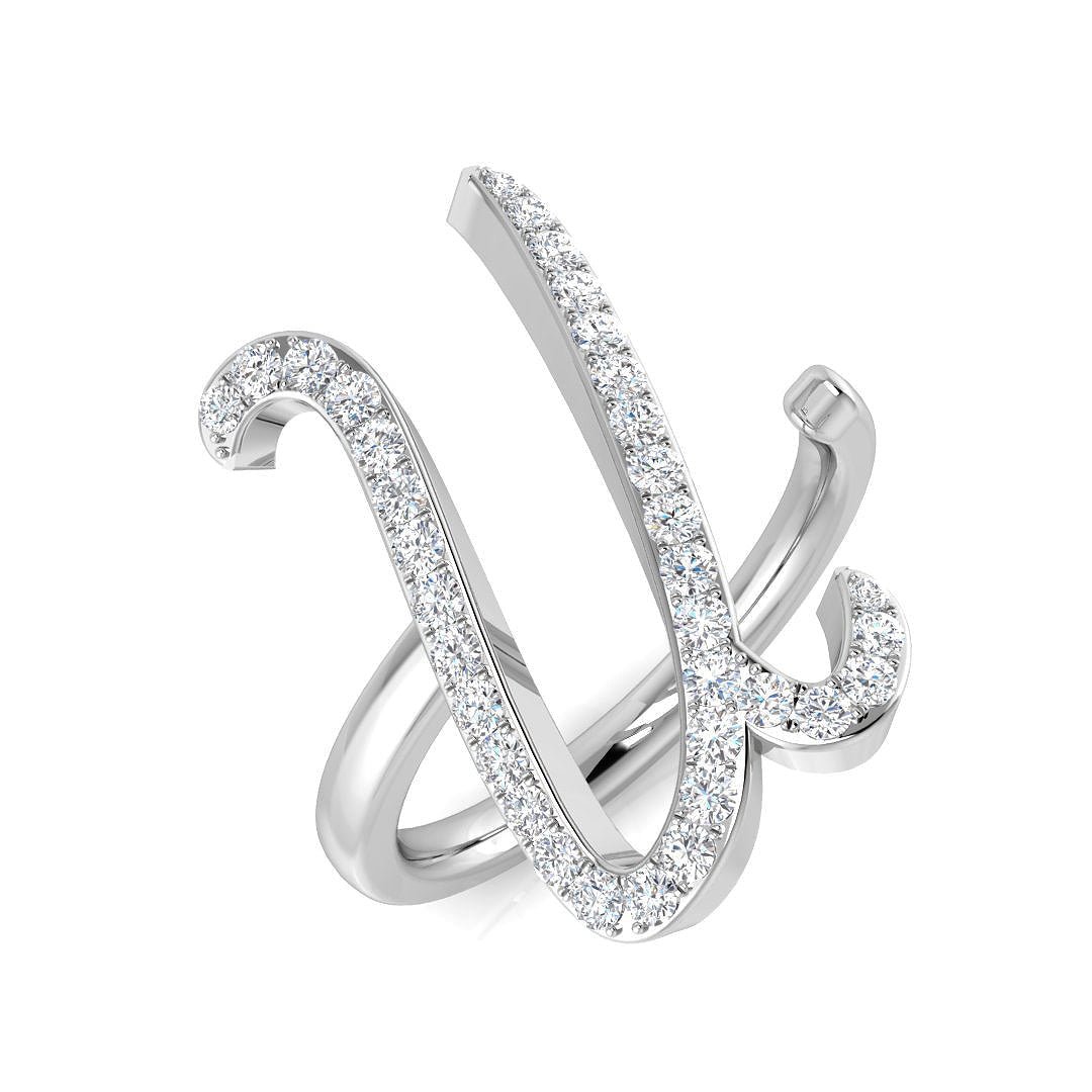 SR3260-U_WG_0 0.40 Carat Round Diamond Micro Pav? Letter U Initial Ring - Image 1