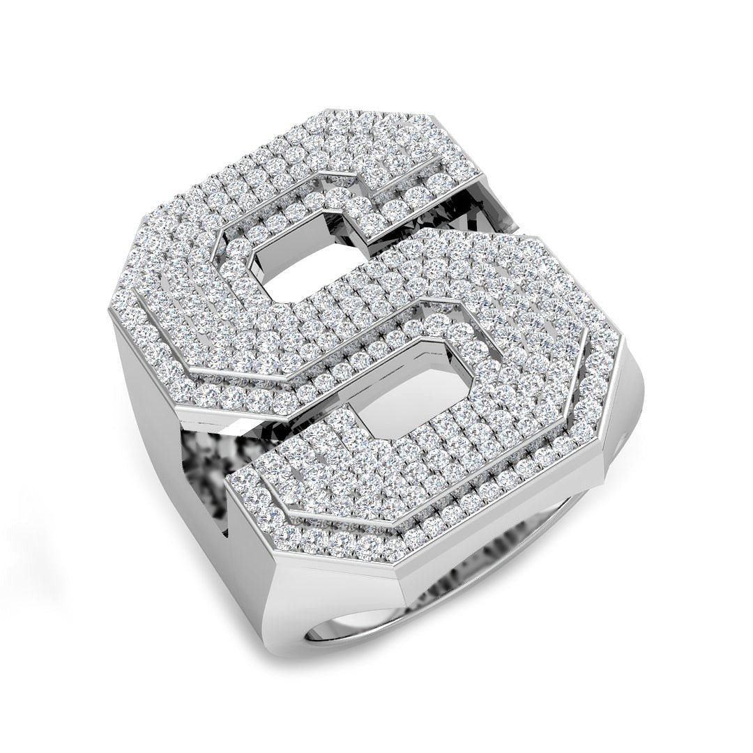 SR3392-SWG0 1.21 Carat Round Diamond Block Letter S Cluster Pav? Statement Initial Ring - Image 1