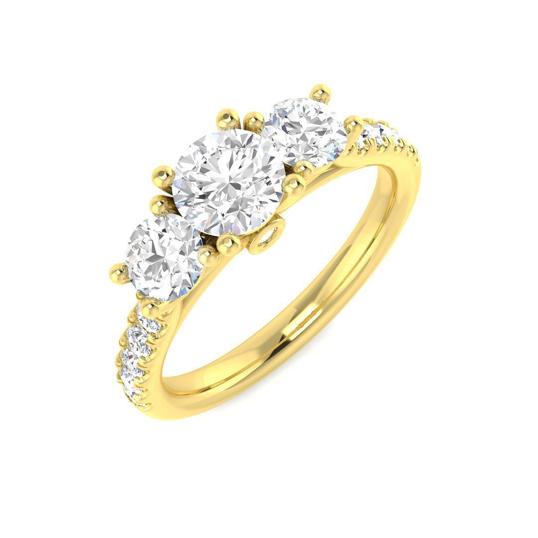 SR4293_LG-WG_9_YG_0 0.50-1.50ct Lab Grown D/VVS Round Cut Diamond 3-Stone Ring. - Image 2