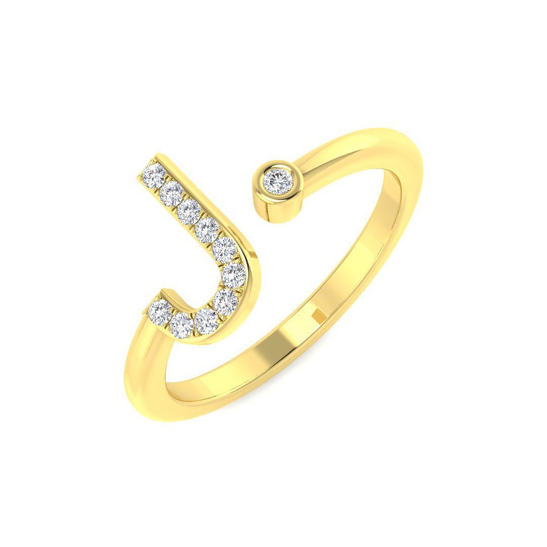 SR4467-J_WG_18-2_YG_0 0.09 Carat Round Diamond Micro Pav? & Bezel Letter J Initial Ring - Image 2