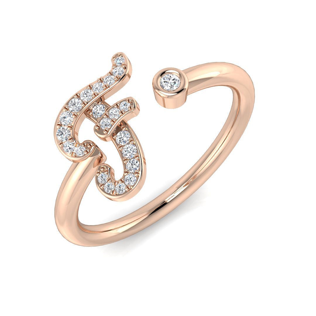 SR52-F_RG_9CT_RG_0 0.10 Carat Round Diamond Micro Pav? & Bezel Script Letter F Initial Ring - Image 3