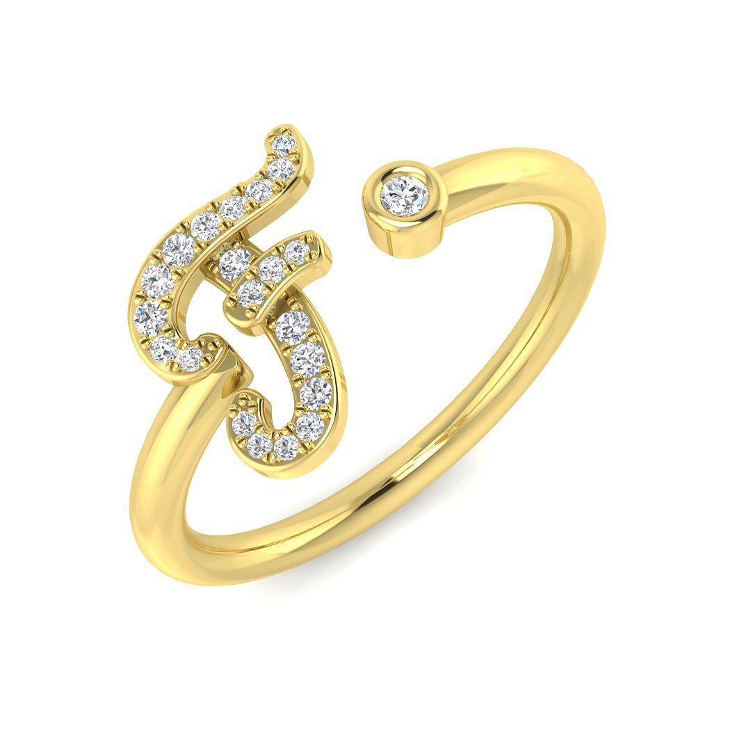 SR52-F_RG_9CT_YG_0 0.10 Carat Round Diamond Micro Pav? & Bezel Script Letter F Initial Ring - Image 2