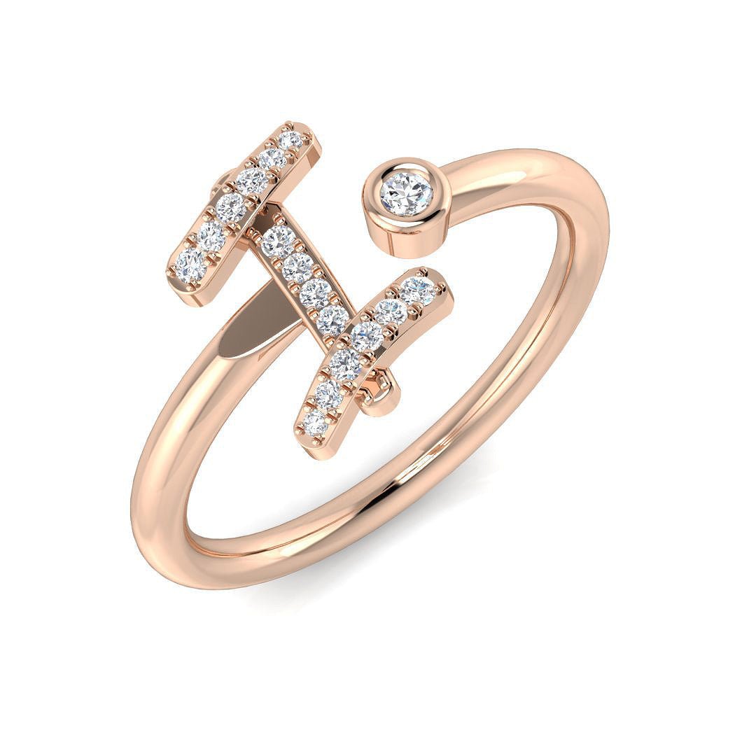 SR52-I_WG_9CT_RG_0 0.09 Carat Round Diamond Micro Pav? & Bezel Script Letter I Initial Ring - Image 3