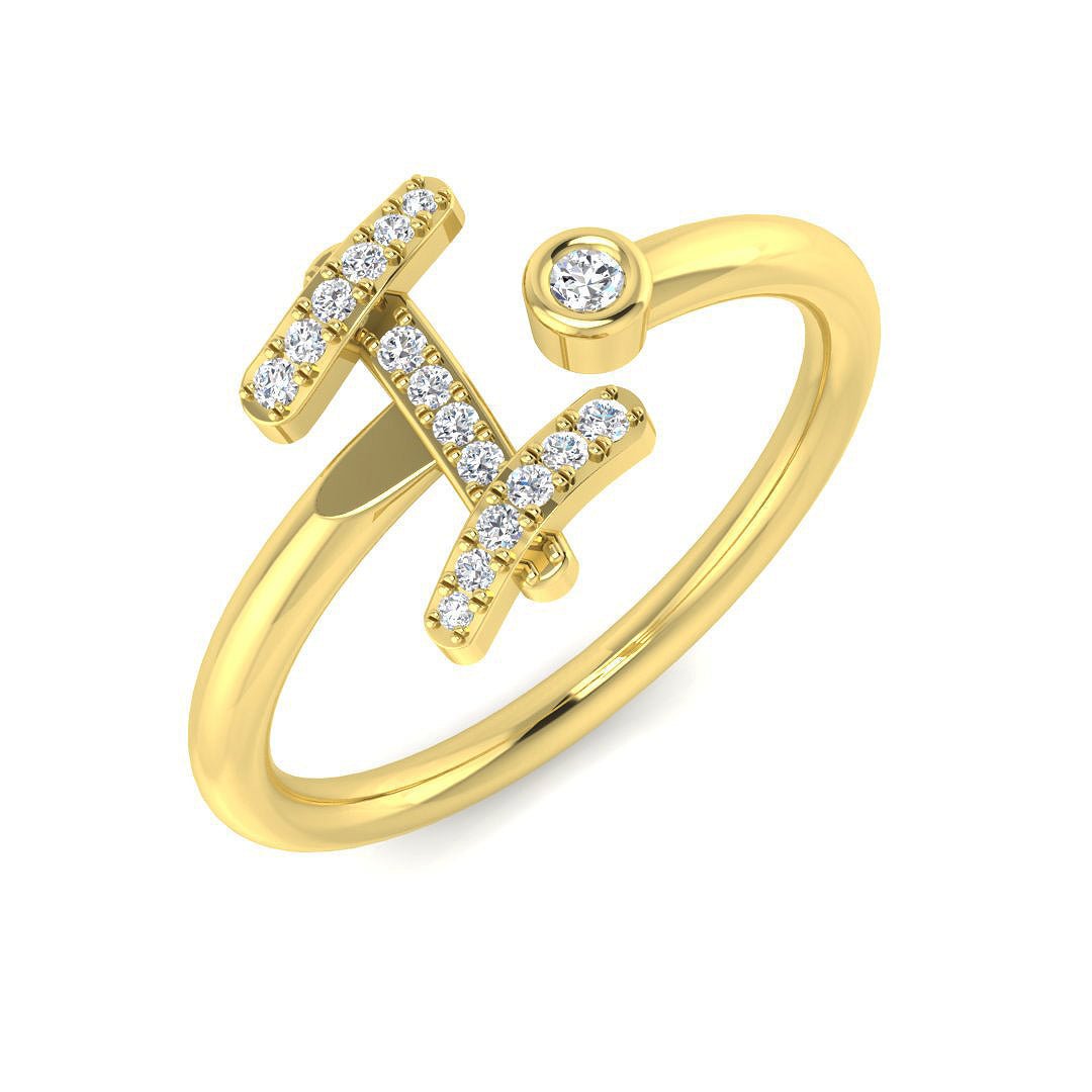 SR52-I_WG_9CT_YG_0 0.09 Carat Round Diamond Micro Pav? & Bezel Script Letter I Initial Ring - Image 2