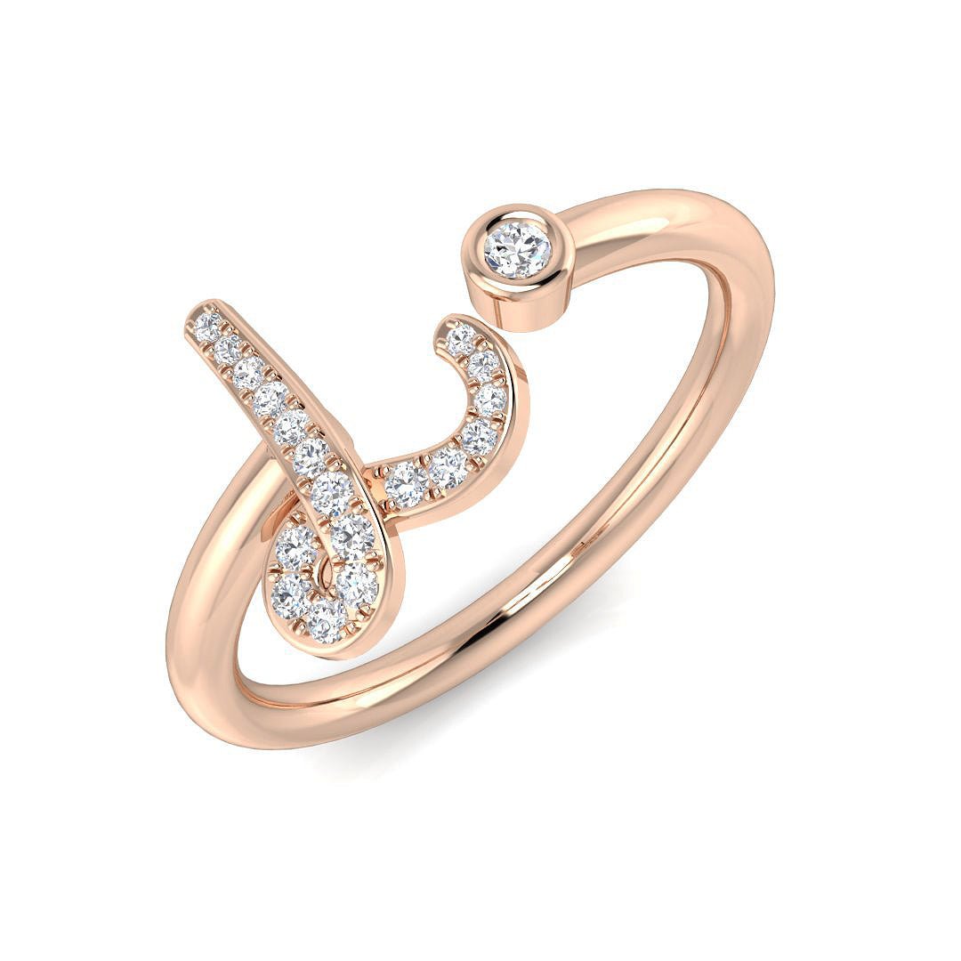 SR52-L_YG_9CT_RG_0 0.08 Carat Round Diamond Micro Pav? & Bezel Script Letter L Initial Ring - Image 3