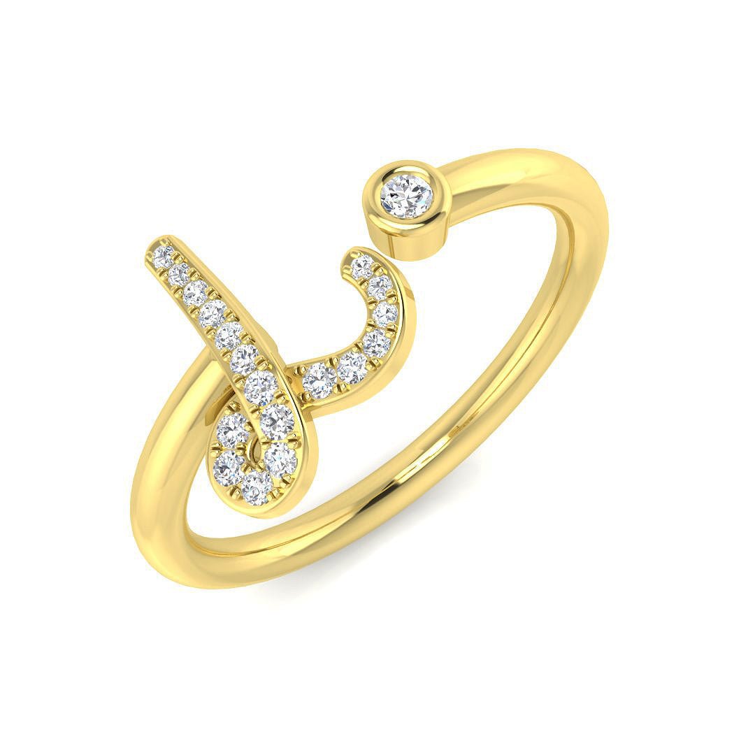 SR52-L_YG_9CT_YG_0 0.08 Carat Round Diamond Micro Pav? & Bezel Script Letter L Initial Ring - Image 2