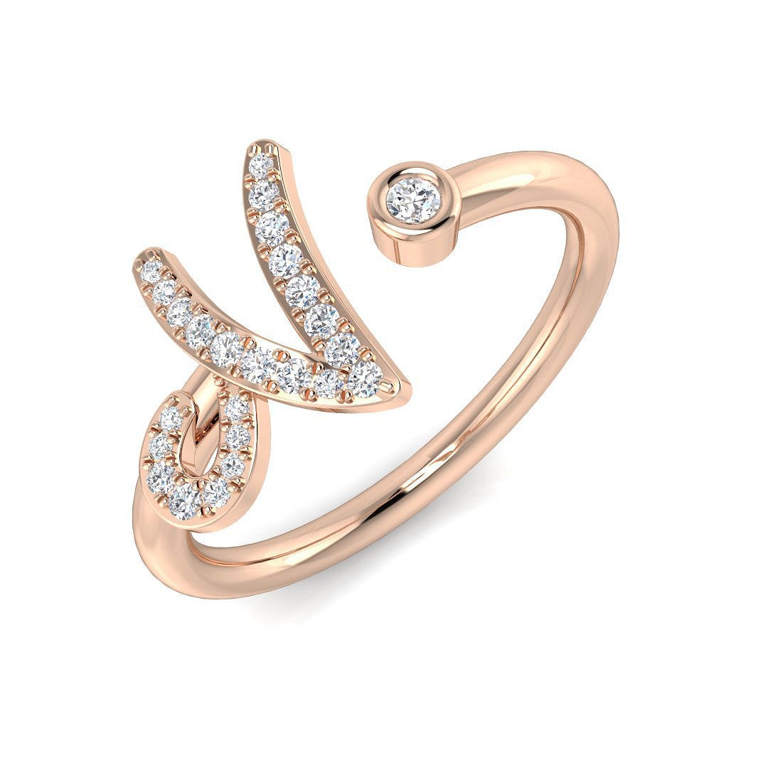 SR52-N_YG_9CT_RG_0 0.10 Carat Round Diamond Micro Pav? & Bezel Script Letter N Initial Ring - Image 3