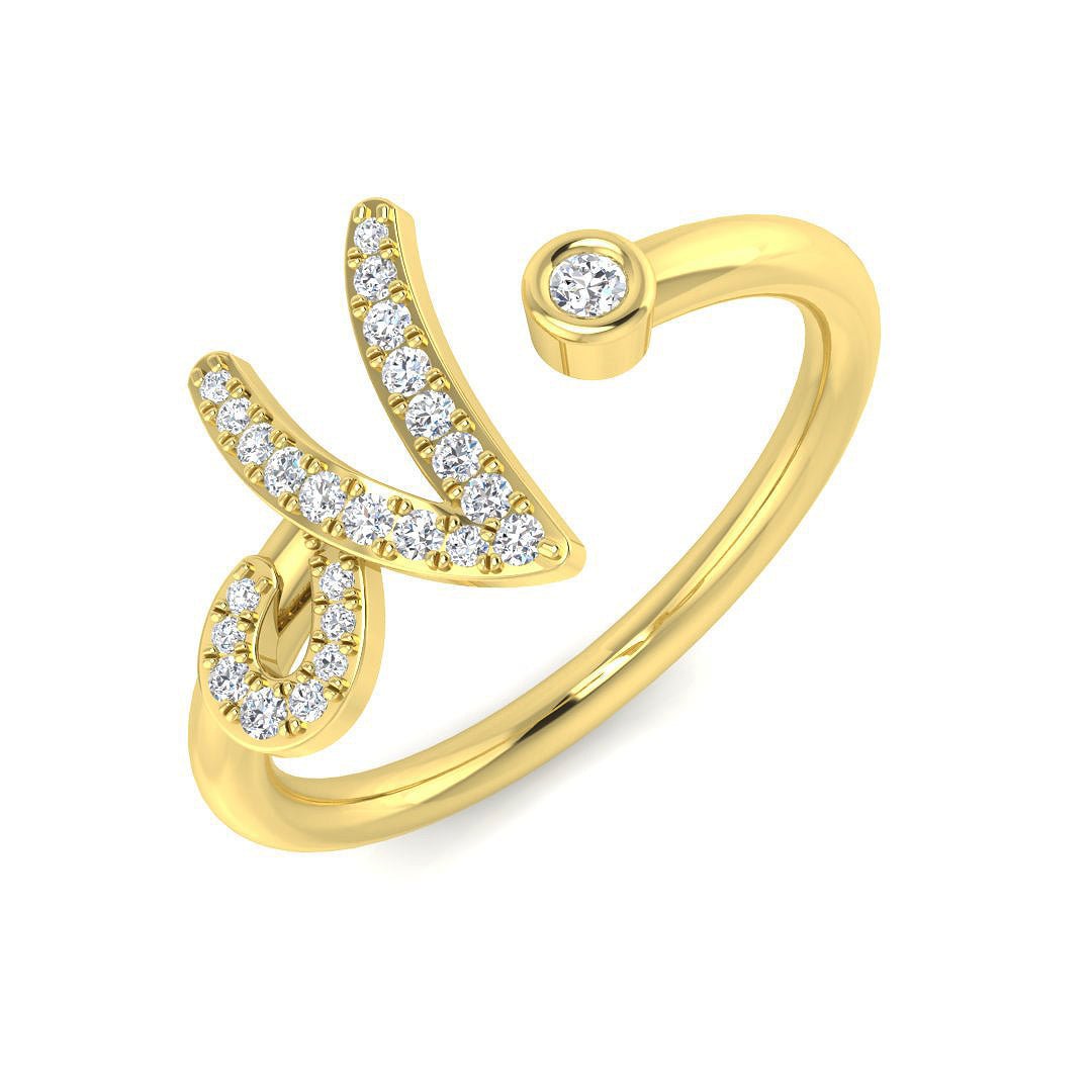 SR52-N_YG_9CT_YG_0 0.10 Carat Round Diamond Micro Pav? & Bezel Script Letter N Initial Ring - Image 2