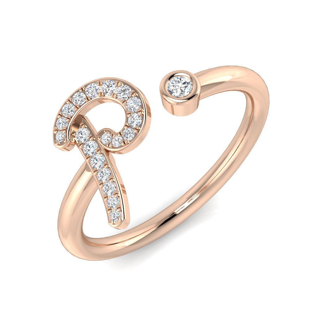 SR52-P_YG_9CT_RG_0 0.09 Carat Round Diamond Micro Pav? & Bezel Script Letter P Initial Ring - Image 3