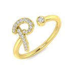 0.09 Carat Round Diamond Micro Pav? & Bezel Script Letter P Initial Ring - Image 2