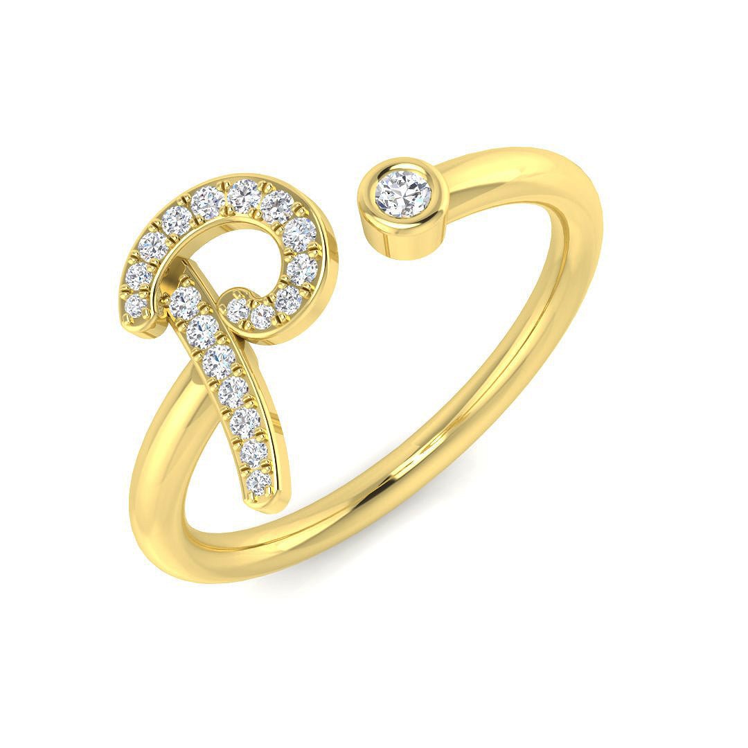 SR52-P_YG_9CT_YG_0 0.09 Carat Round Diamond Micro Pav? & Bezel Script Letter P Initial Ring - Image 2