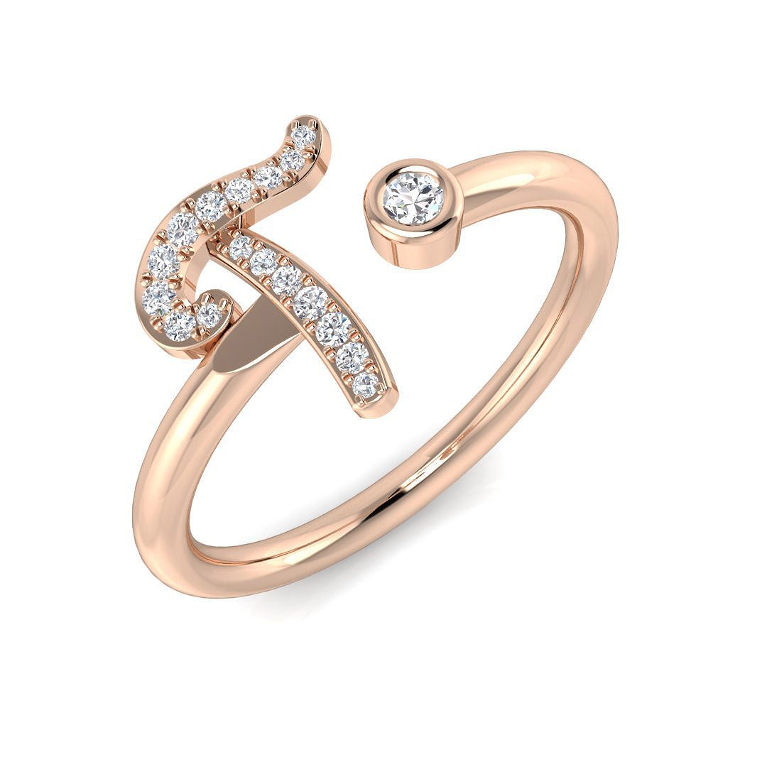 SR52-T_WG_9CT_RG_0 0.09 Carat Round Diamond Micro Pav? & Bezel Script Letter T Initial Ring - Image 3