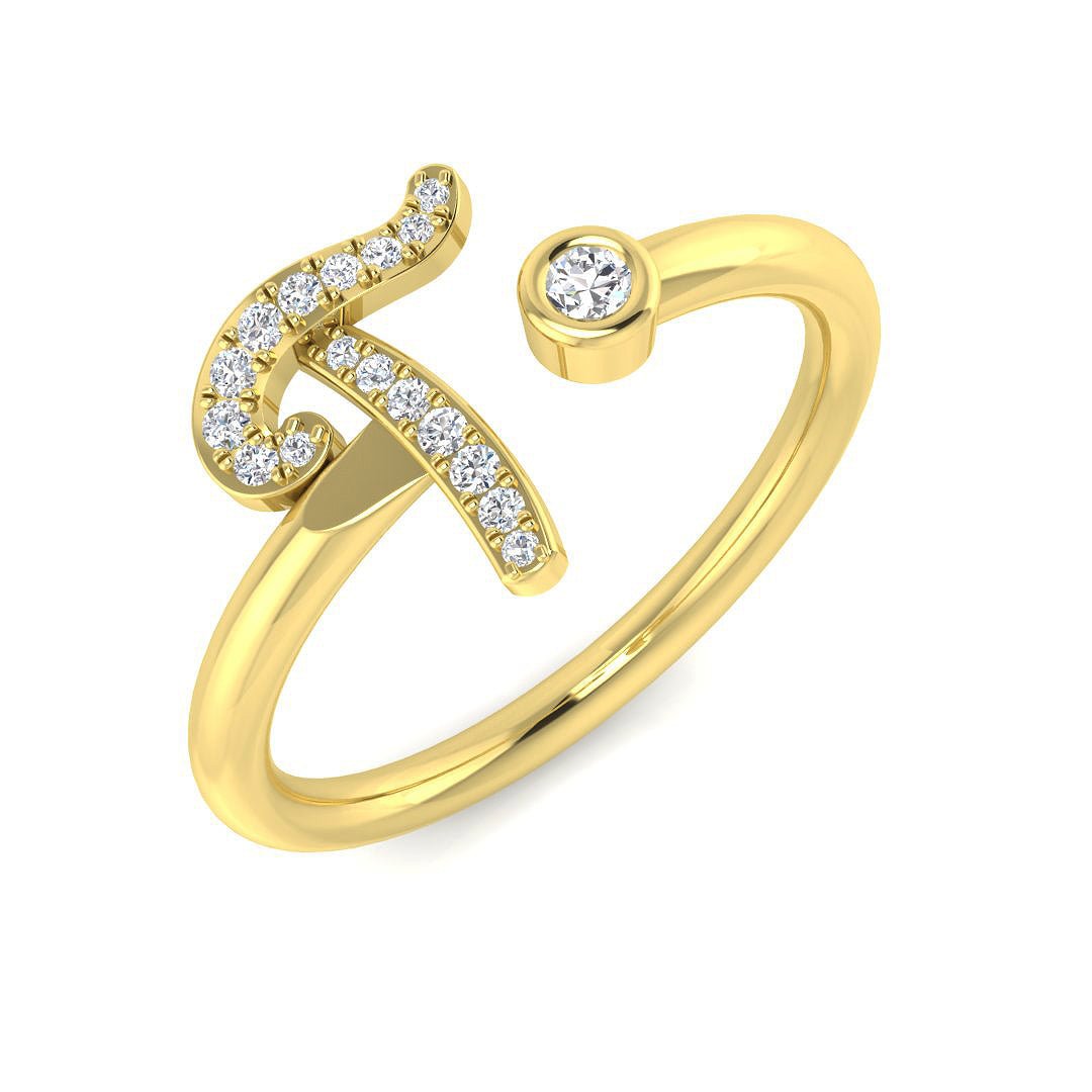 SR52-T_WG_9CT_YG_0 0.09 Carat Round Diamond Micro Pav? & Bezel Script Letter T Initial Ring - Image 2