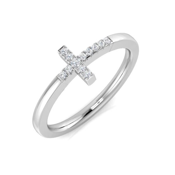 0.06 Carat Round Shaped Micro Pave Setting Side Cross Diamond Ring